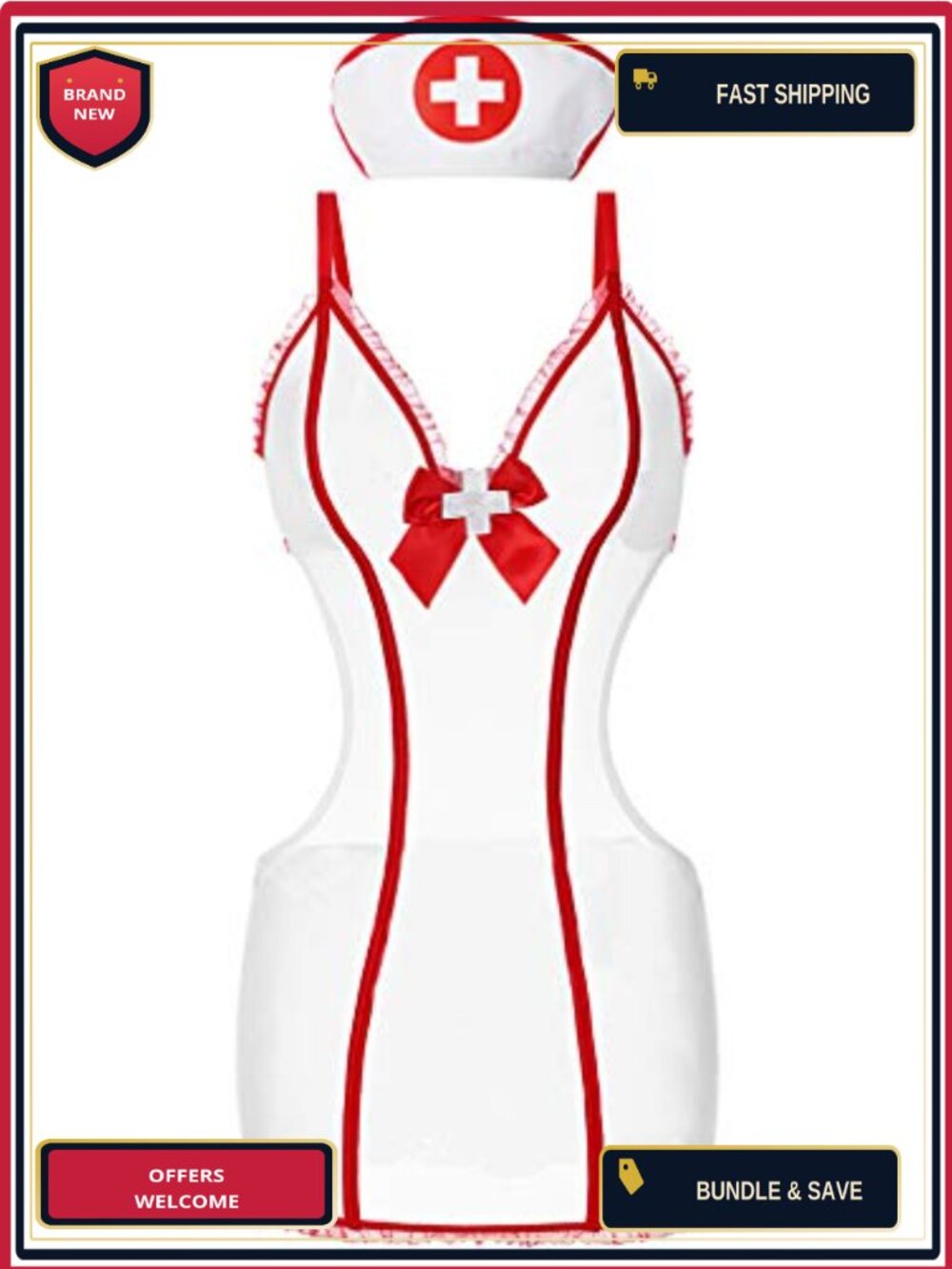Sexy Nurse Halloween Costume Lingerie Set with Headband Women